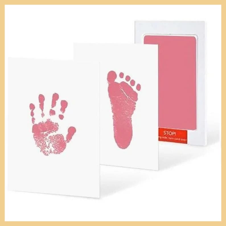 Baby Handabdruck, Fußabdruck, Tierabdruck Abdruckset. KEIN Hautkontakt mit der Tinte. Für Neugeborene, Babys, Kinder oder Tiere. Geschenk Rosa