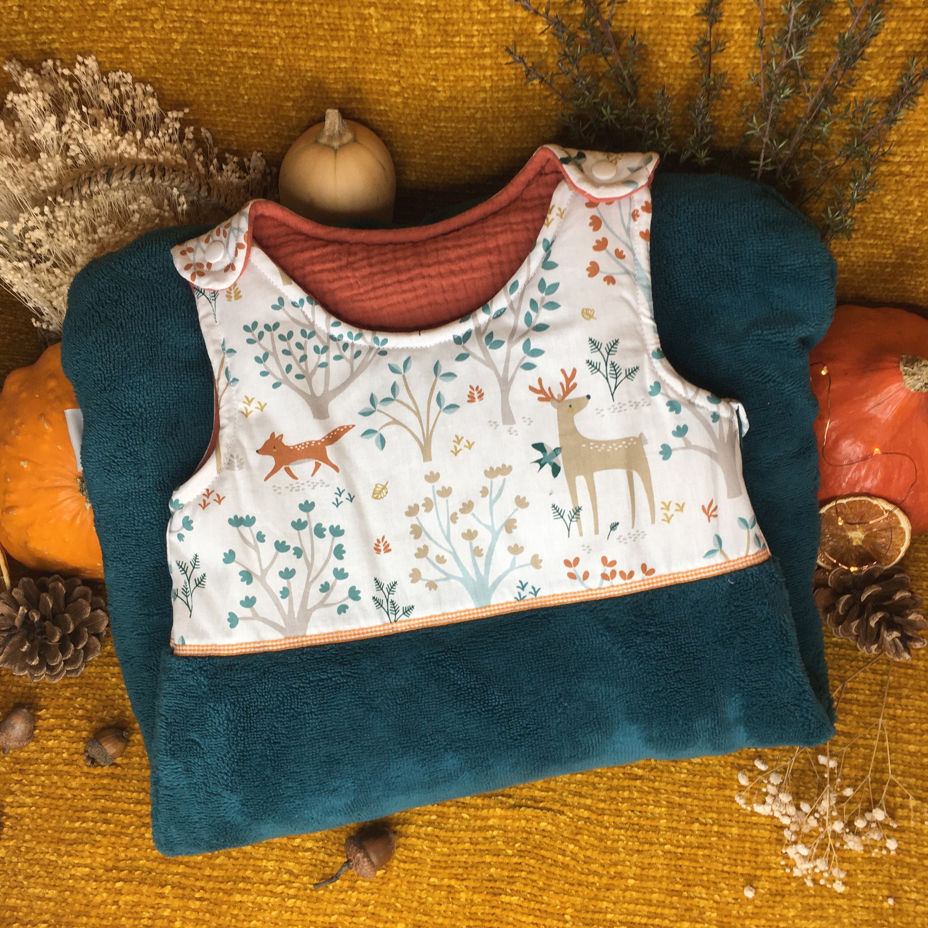 Gigoteuse d'hiver Molletonnée 0-6 Mois - Vert Sapin Motif Animaux de La Forêt'