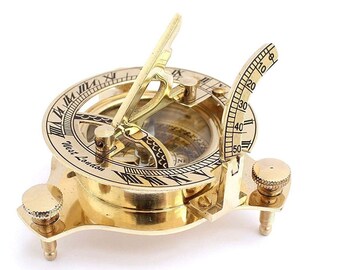 Nautical Brass Sundial Compass 3 inches, Fully Functional Sundial Compass West London Brass Sundial Compass With Wooden Box Best Gift