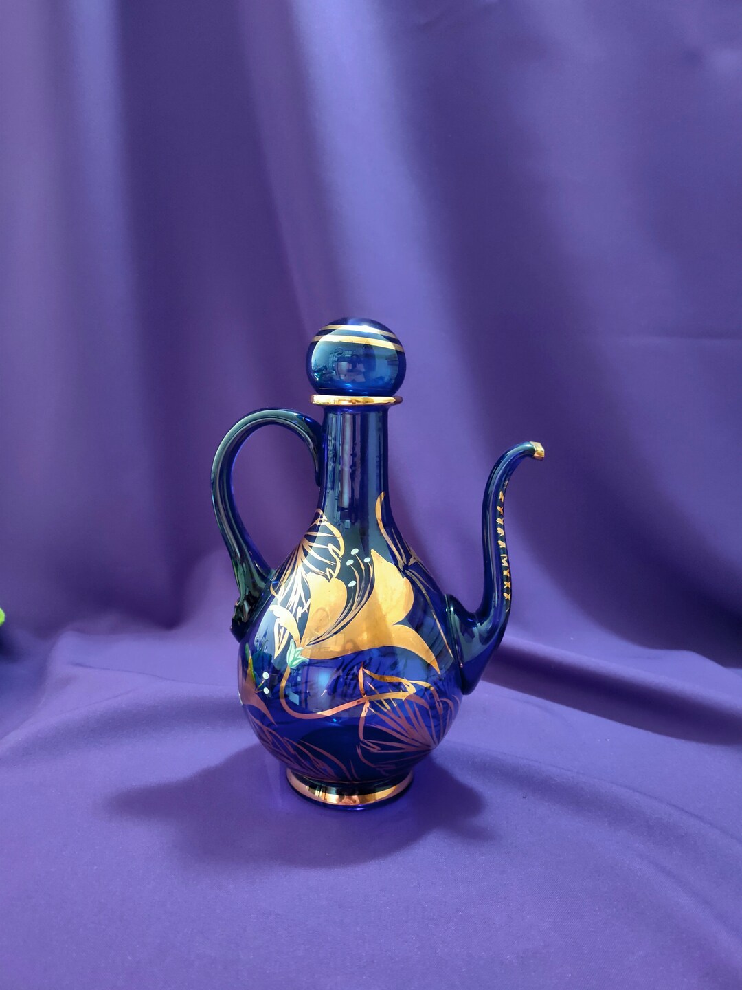 Rare Handblown Blue Glass Teapot, 19th Century, Unique Decoration