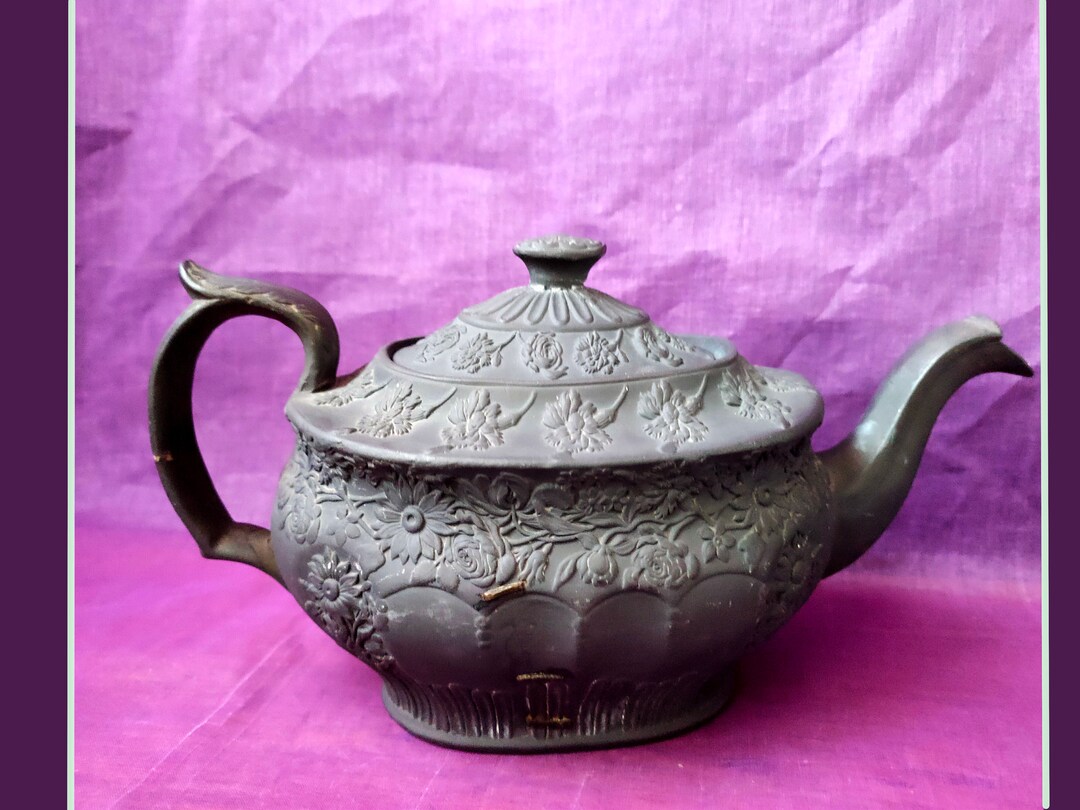 19th Century Teapot, Restored and in Black, Collector's Item, Roses and