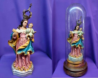 Unique and Rare Our Lady in Wood with Silver Crown - 18th Century Religious Decoration Piece for Home or Office