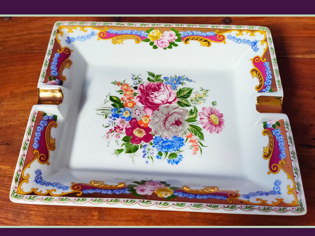 Limoges Porcelain Ashtray With Flowers It is French and Etsy