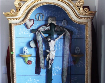 Oratory with Cross of Christ, unique sacred art, religious decoration, handmade, religious relic, magnificent religious gift