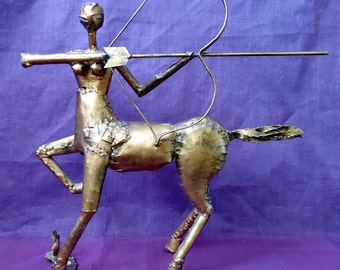 Metal Sagittarius figurine, unique office decor, vintage home decor