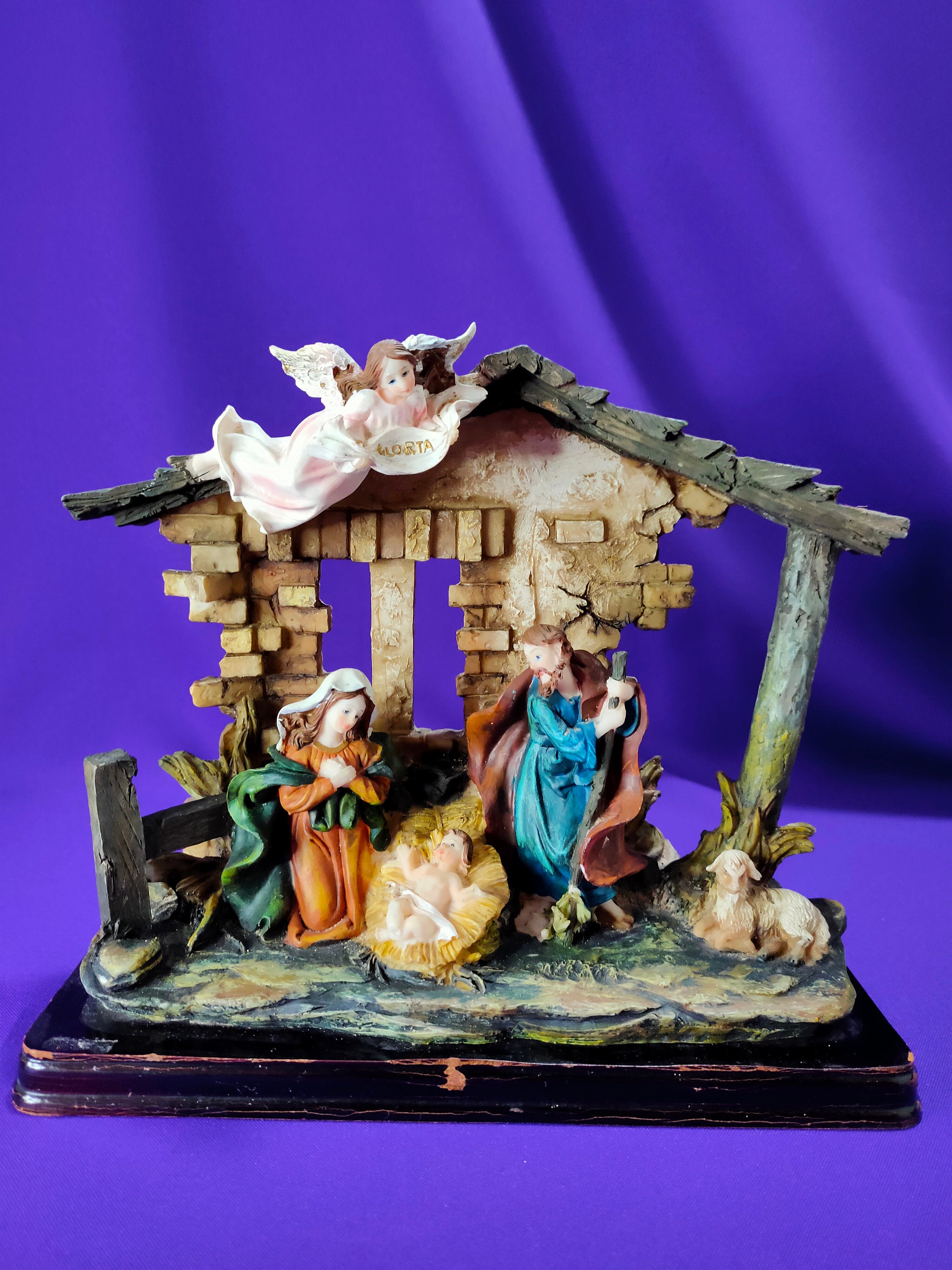 Crèche de grange avec ange, décoration de Noël, cadeau de chalet -   France