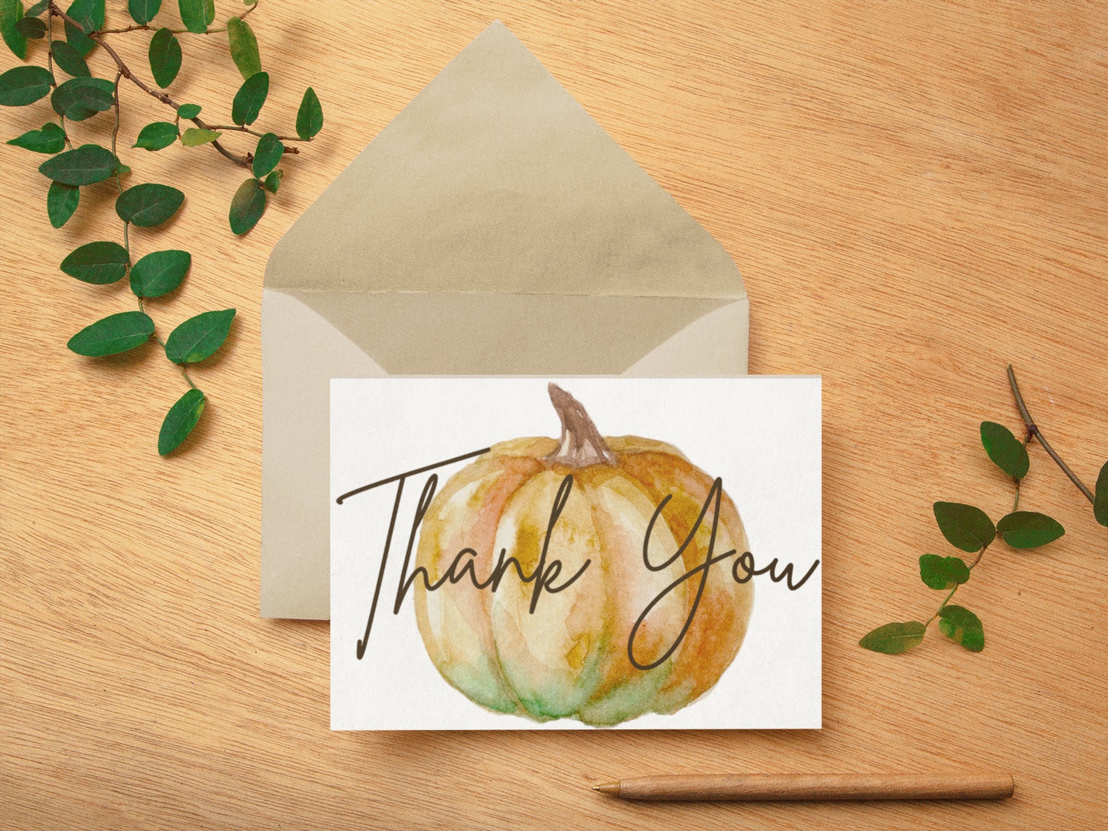 Printable Pumpkin Fall Thank You Card Autumn Thank You Card Fall