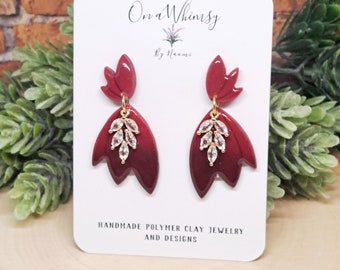 Burgundy ombre bling Polymer Clay earrings| Stainless steel stud