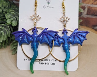 Ombre rainbow shimmer Dragon Polymer clay earrings/ Stainless Steel