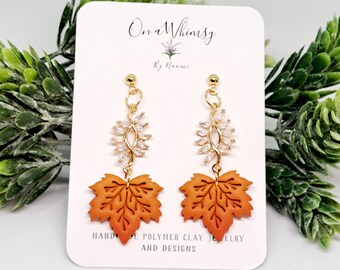 Fall ombre Leaf bling Polymer Clay earrings| Stainless steel stud