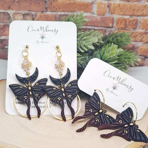 Black Burgundy Ombre Moth clay earrings |Stainless steel studs