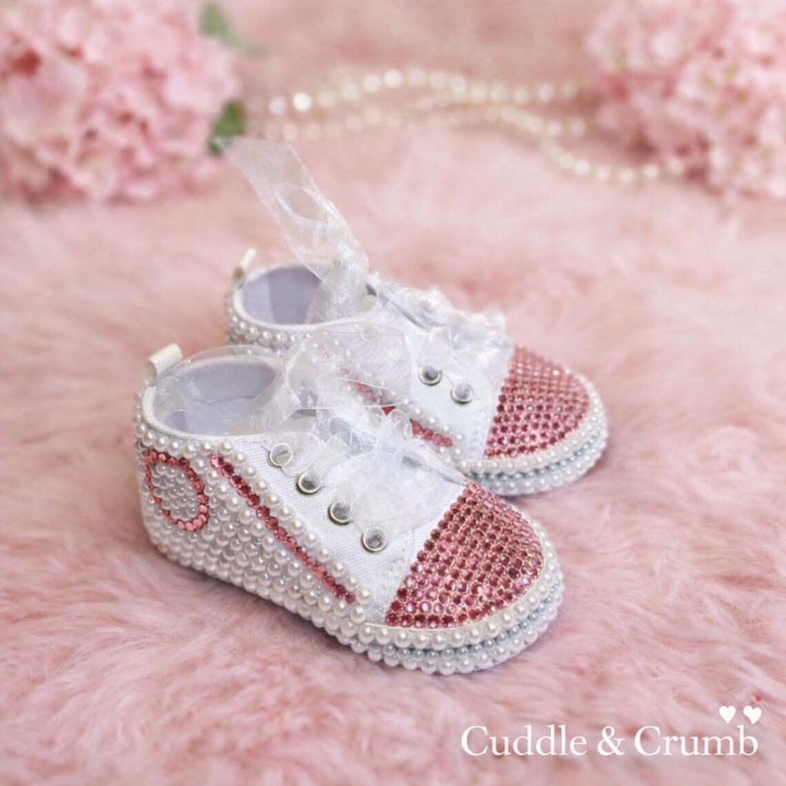 Bling Baby Sneakers With Pearls & Pink Rhinestones | Handmade Baby Girl ...