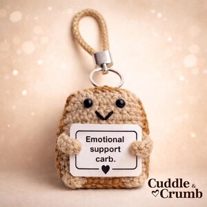 Crochet Toast Keychain – Handmade Emotional Support Carb, Backpack Charm