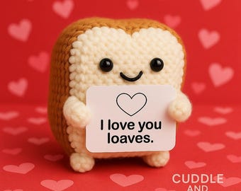 Valentine’s Day Gift Crochet Toast Plushie – Handmade “I Love You Loaves” Pun Gift