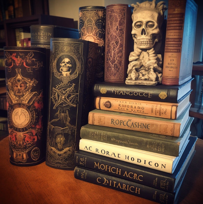 May include: A stack of books with black and gold covers, some with decorative designs. The top book has the title "THANGOCCE" in gold lettering. The books are arranged in a pyramid shape, with the largest book at the bottom and the smallest book at the top.