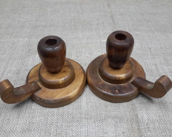 wooden candle holder pair