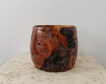 VTG Handmade Open Wood Art Planter Bowl