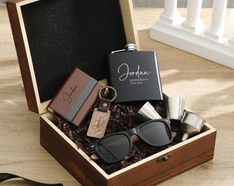 Personalized wooden box gift set, gifts for groomsmen, gifts for him, gift for dad, anniversary gift box