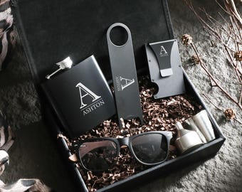 Personalized Best Man Gift Box, Gift Set for Men, Hip Flask Gift Set, Gift for Dad, Anniversary Gift Box