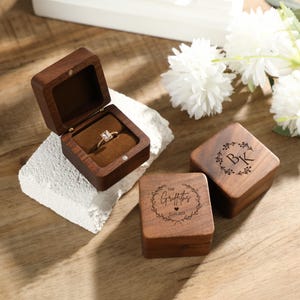 Personalized Wooden Ring Box, Engagement Ring Box, Anniversary Gift, Engraved Ring Box, Wedding Ring Bearer, Bridal Gift for Her