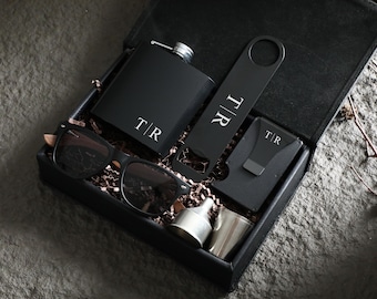 Personalized gift box for best man, gift set for men, hip flask gift set, gift for dad, anniversary gift box