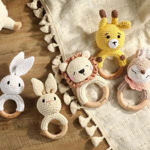 Personalized Crochet Baby Rattle For Babies, Baby Shower, Baby Birthday Gift, Newborn Gift, Wooden Rattle Toy