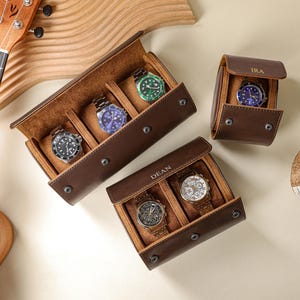 Personalized Leather Watch Roll, Travel Watch Case For Men, Watch Roll For 3 Watches, Gift For Him, Groom Gift, Wedding Gift