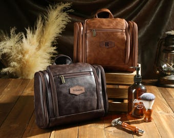 Personalized Leather Travel Bag, Engraved Double Kit, Best Man Gift, Christmas Gift for Him, Travel Toiletry Bag
