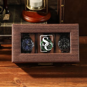 Gepersonaliseerde horloge-opbergdoos, gegraveerde houten horlogedoos, horlogedoos voor mannen, jubileumcadeau, verjaardagscadeau voor hem