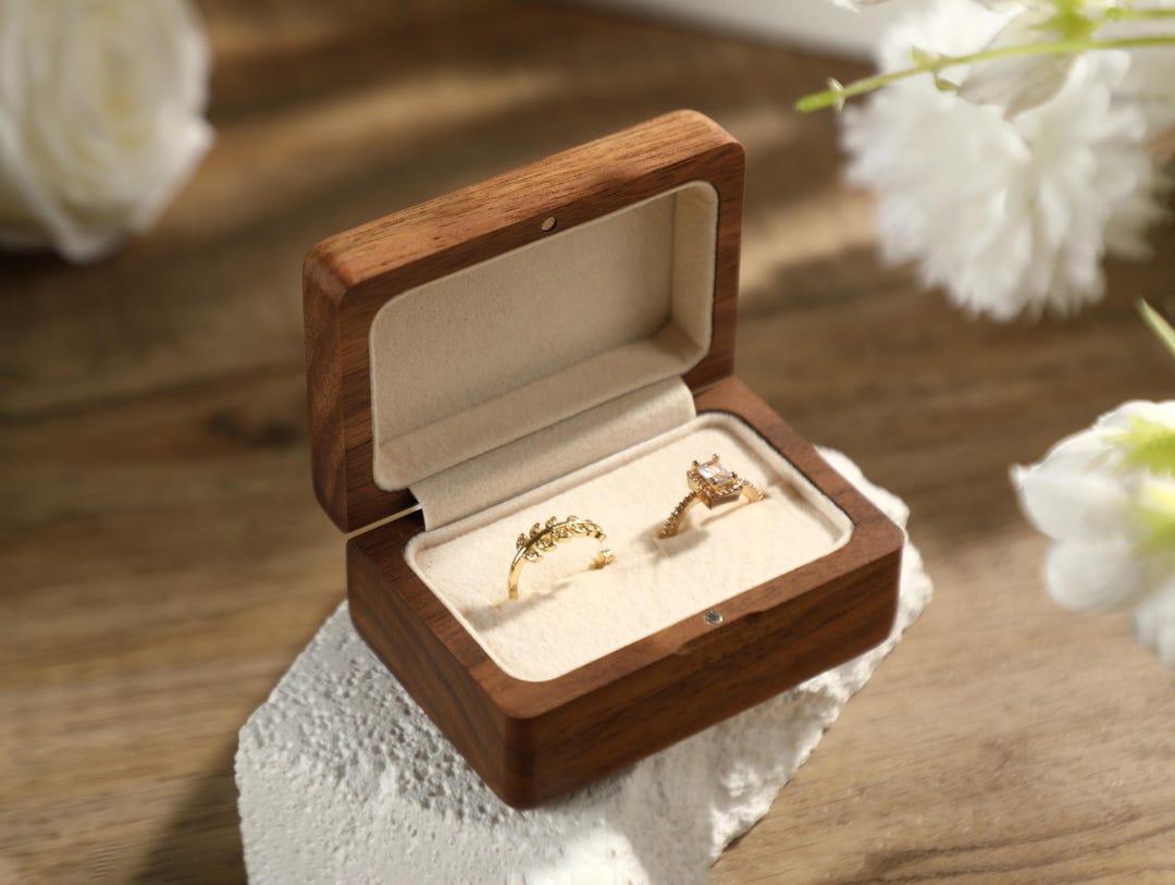 Personalized wedding ring box, wooden double ring box, anniversary gift, engraved ring box, ring bearer box, engagement ring box