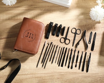 Personalisiertes Maniküre-Set, Maniküre-Etui Leder, Nagelpflege, Grooming-Set, Personalisierter Maniküre-Organizer Leder mit Gravur