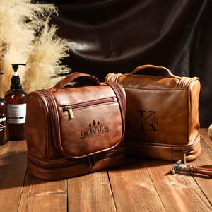 Trousse de toilette en cuir personnalisée pour homme, trousse de toilette gravée, cadeau pour garçon d'honneur, cadeau de Noël pour lui, accessoire en cuir