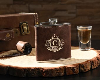 Personalized Leather Flask For Men, Gifts For Bachelor Party, Groomsmen Gifts, Wedding Hip Flask, Gift For Dad