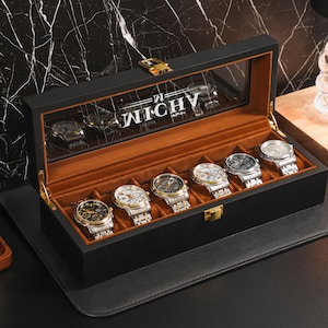 Gepersonaliseerde horloge-opbergdoos, gegraveerde houten horlogedoos, horlogedoos voor mannen, jubileumcadeau, Valentijnsdagcadeau voor hem