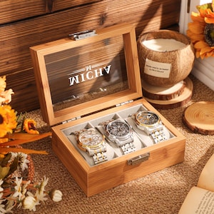 Personalized Wooden Watch Box For Men, Engraved Watch Case, Groomsmen Gifts, Gift For Dad, Anniversary Gift For Him