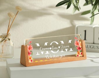 Personalized Night Light for Mom, Custom Flower Night Light, Mother's Day Gift, Birthday Gift for Mom, Mother's Gifts