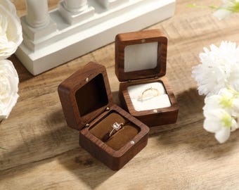 Personalized engagement ring box, wooden ring box for the wedding ceremony, anniversary gift, ring box with engraving