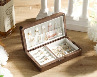 Personalized Walnut Wood Jewelry Box, Wooden Jewelry Storage, Anniversary Gift, Birthday Gift for Her, Wedding Gifts