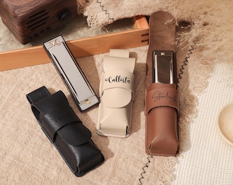 Personalized Leather Harmonica Bag, Gift For Harmonica Player, Dad Mom Birthday Gifts, Music Gift