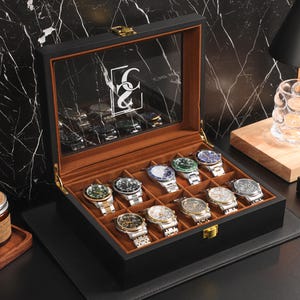 Personalized Watch Box for Men, Wooden Watch Box with 10 Slots, Gifts for Groom, Gift for Dad, Valentine&#39;s Day Gift