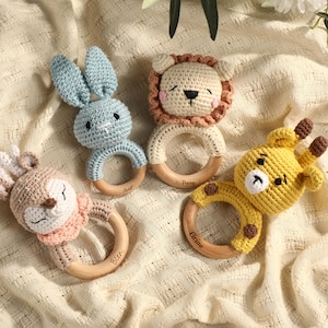 Personalized Baby Rattles, Animal Crochet Baby Rattle, Soothing Rattle, Baby Shower, Baby Birthday Gift, Newborn Gift