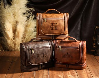 Personalized Leather Travel Bag, Engraved Dopp Kit, Groomsmen Gift, Christmas Gift For Him, Travel Toiletry Bag
