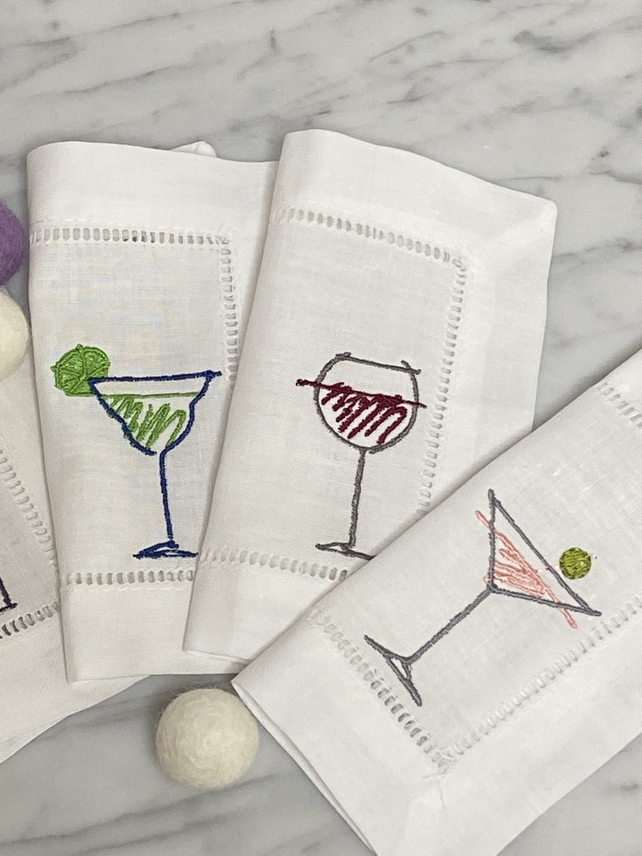 Linen Cocktail Napkins Bar Cart Napkins Embroidered Etsy