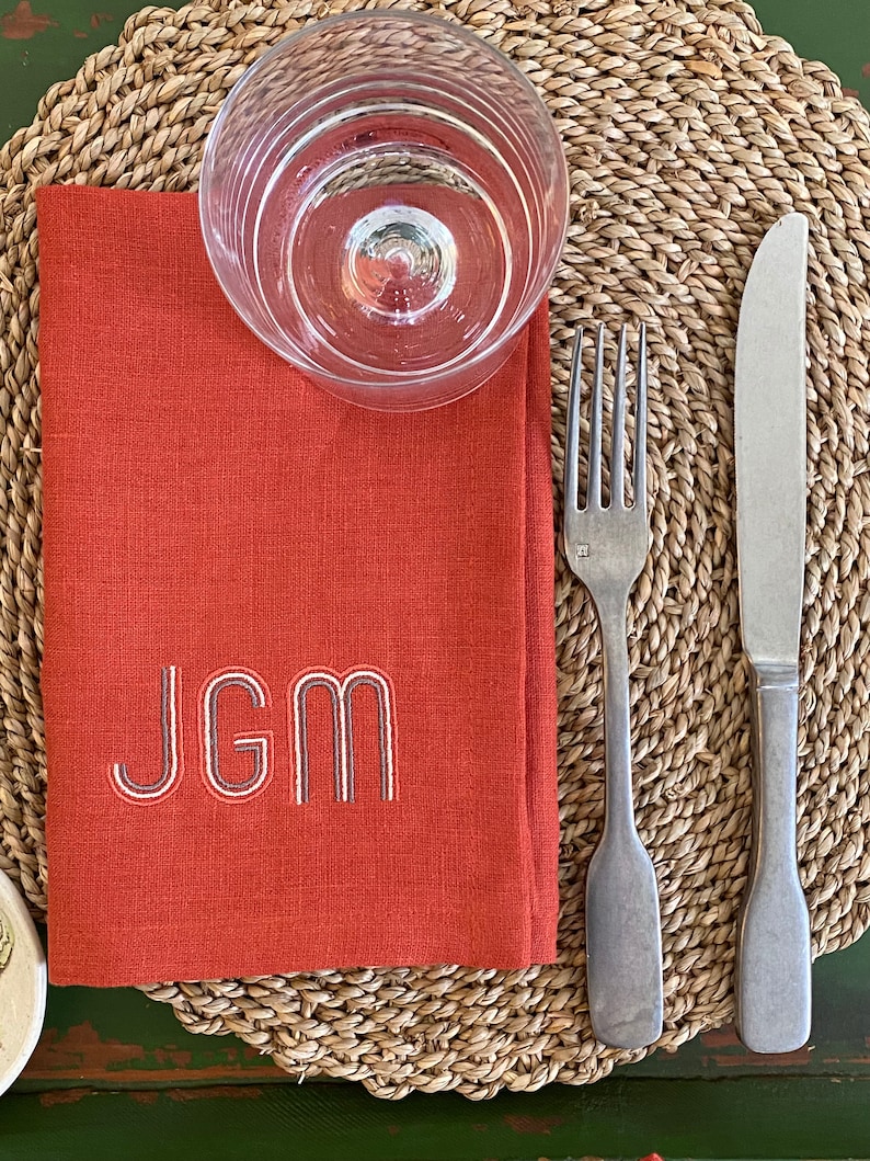 Monogrammed Linen Dinner Napkins Personalized Custom Napkins image 5