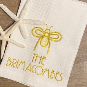 Bee Embroidered Hand Towel | Personalized Monogrammed Guest Towel with Rope Accent | Decorative Kitchen & Bathroom Linen