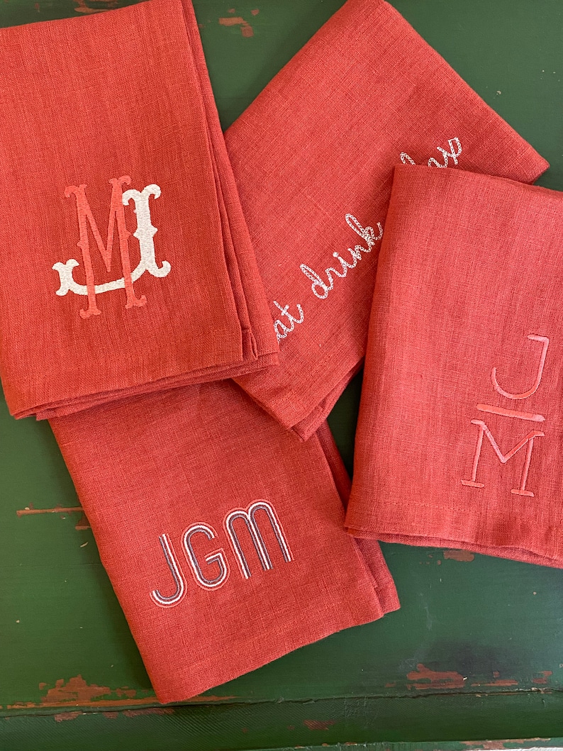 Monogrammed Linen Dinner Napkins Personalized Custom Napkins image 1