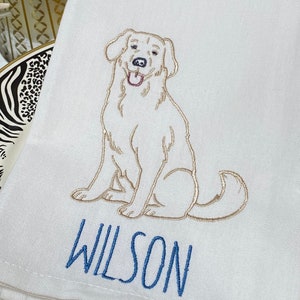 Golden Retriever Monogram Hand Towel | Embroidered Kitchen Towel | Personalized Kitchen Decor | Housewarming Gift