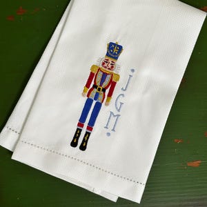 Embroidered Nutcracker Soldier Hand Towel: Monogrammed Christmas Decor