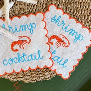Shrimp Cocktail | Set of 4 Cocktail Napkins | Embroidered Napkins | Custom Napkins