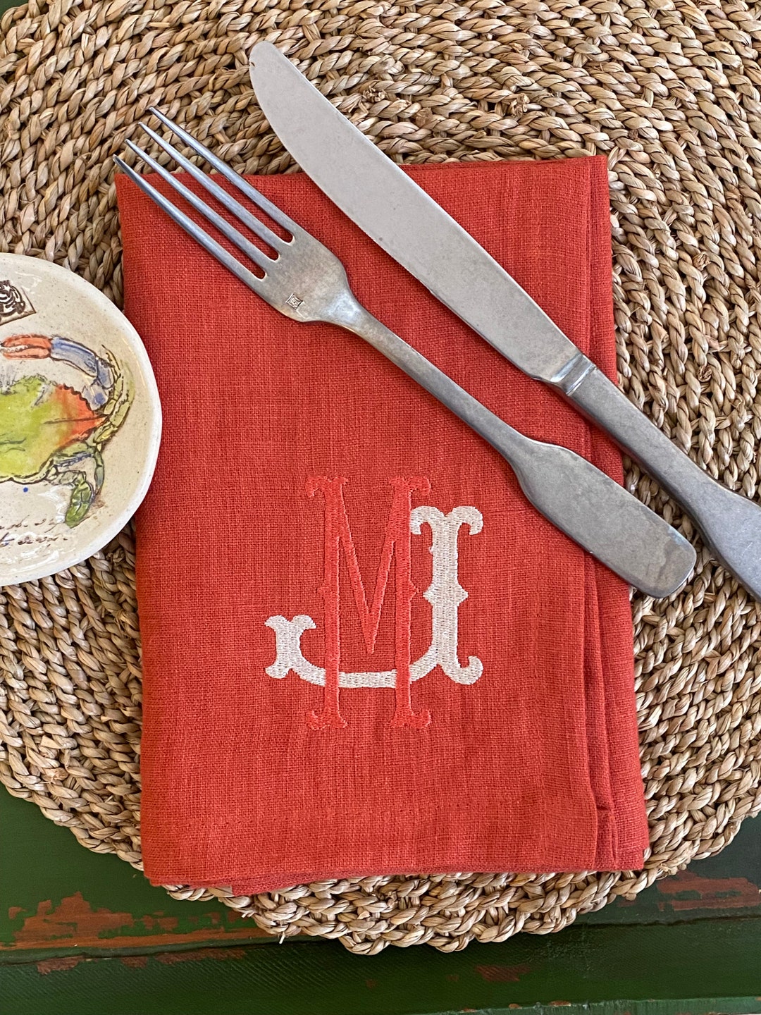 Monogrammed Linen Dinner Napkins Personalized Custom Etsy